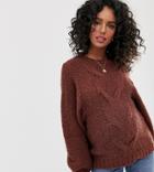 Asos Design Maternity Cable Sweater In Lofty Yarn With Volume Sleeve-brown