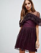 Dolly & Delicious Dotty Tulle Mesh Mini Prom Dress In Berry-red
