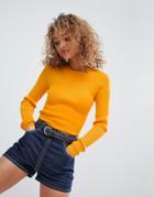 Asos Design Ribbed Sweater In Fine Knit - Yellow