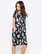 Minimum Floral Short Sleeve Shift Dress - 815 Granite Green