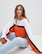 Prettylittlething Striped Wide Sleeve Cropped Sweater - Orange