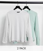 Asos Design Organic Long Sleeve T-shirt With Crew Neck 2 Pack-multi