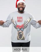 Asos Plus Sweatshirt With Rude Dolf Print - Gray