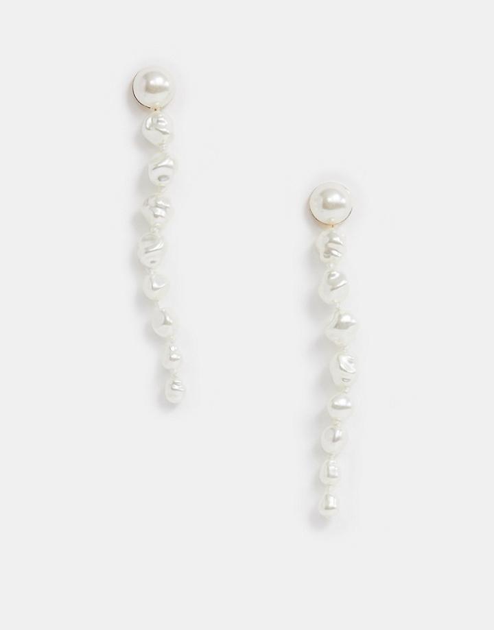 Asos Design Earrings In Faux Freshwater Pearl Strand Design In Gold Tone - Gold