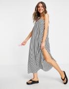 Asos Design Bandeau Maxi Sundress With Pockets In Mono Stripe-black