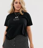 Asos Design Curve T-shirt With Glow Alien Print In Organic Cotton - Black