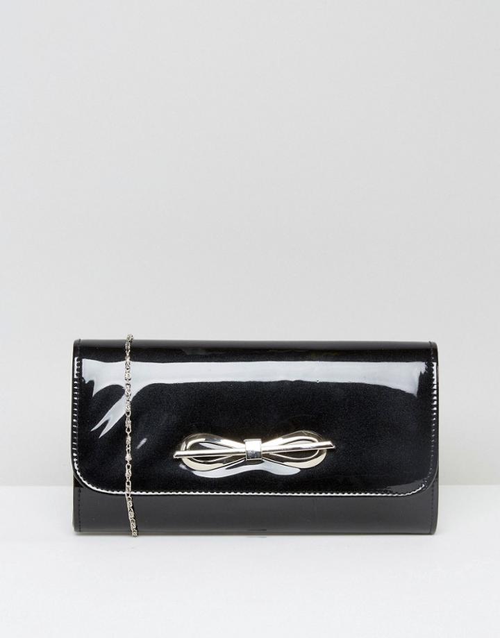 Chi Chi London Foldover Clutch Bag With Bow Detail In Black - Black