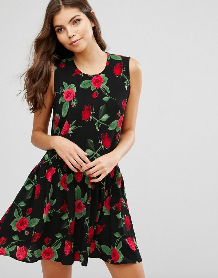 Ax Paris Floral Skater Dress - Black