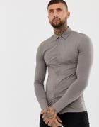 Asos Design Muscle Fit Button Through Jersey Polo In Beige - Beige