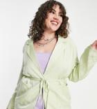 Heartbreak Plus Tie Waist Blazer In Sage Green