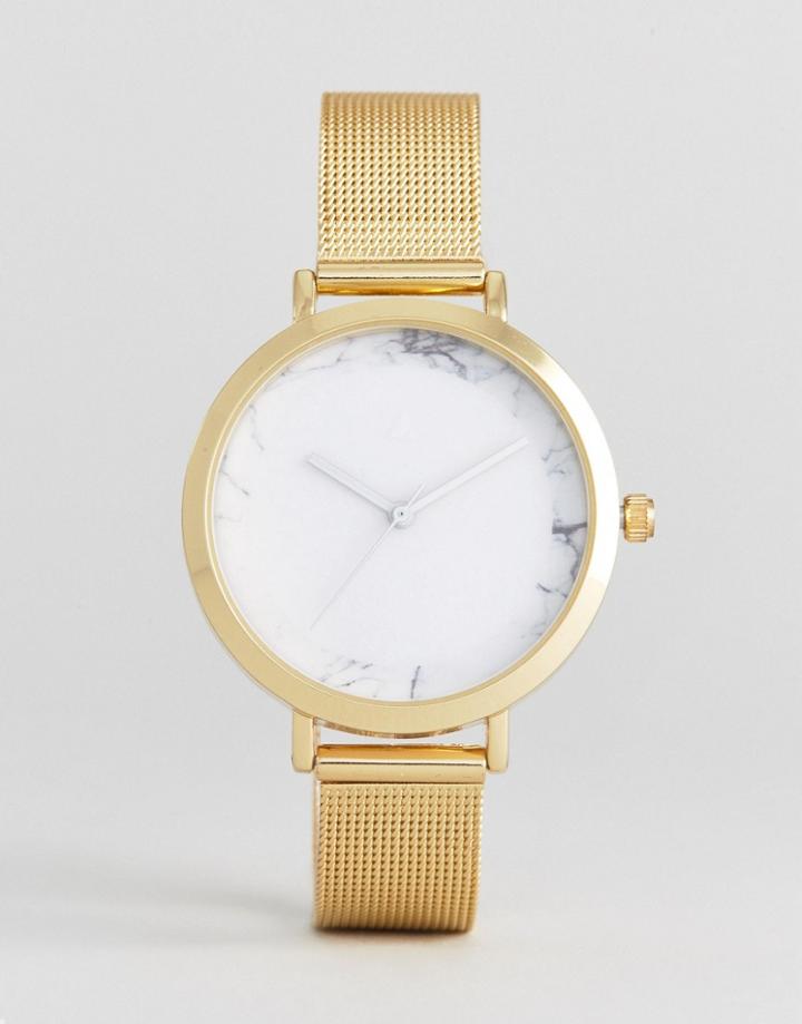 Asos Marble Detail Gold Mesh Strap Watch - Gold