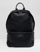 Asos Backpack In Black Faux Leather With Whip Stitch - Black