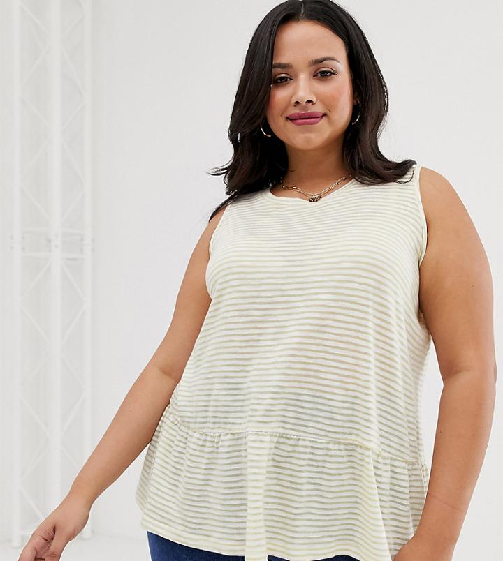 Asos Design Curve Sleeveless Smock Top In Washed Stripe-brown