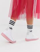 Adidas Originals Sleek Mid Top Sneaker In White And Pink - White