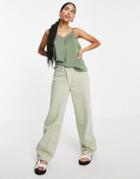 Jdy Cami With Lace Detail In Green-blues