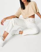 Bershka Organic Cotton Paperbag Waist Cropped Straight Jean In Ecru-white
