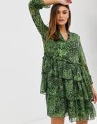 Y.a.s High Neck Animal Print Ruffle Mini Dress-green