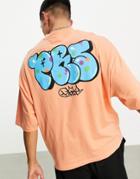 Asos Design Oversized T-shirt In Orange With Graffiti Back Print