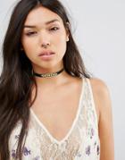 Johnny Loves Rosie Khaki Velvet Choker - Khaki