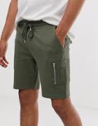 Asos Design Skinny Jersey Shorts With Ma1 Pocket In Khaki-green