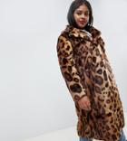 Asos Design Curve Maxi Faux Fur Coat In Leopard - Multi
