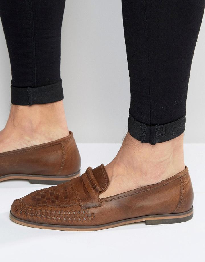 Asos Loafers In Tan Leather Weave - Tan