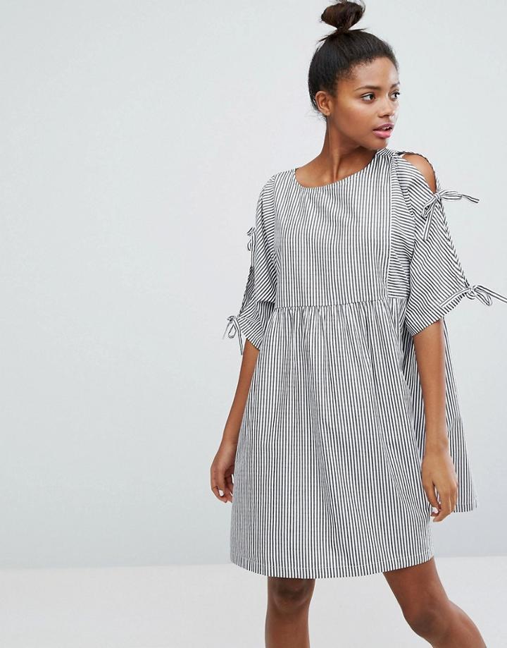 Monki Stripe Tie Sleeve Smock Dress - Multi