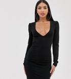 Fashionkilla Tall Going Out Plunge Front Mini Dress In Black - Black
