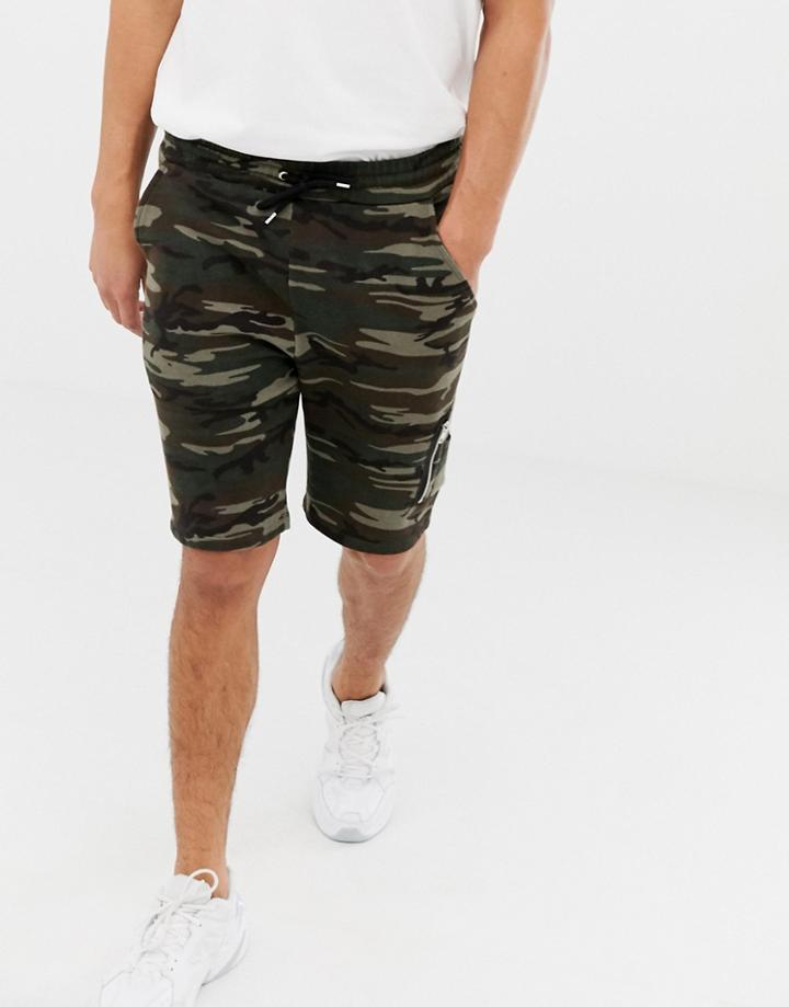 Asos Design Skinny Jersey Shorts In Camo Print With Ma1 Pocket - Multi