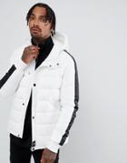 Sixth June Puffer Jacket In White With Black Taping - White