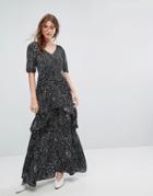 Lily And Lionel Tiered Maxi Dress In Celestial Print - Black