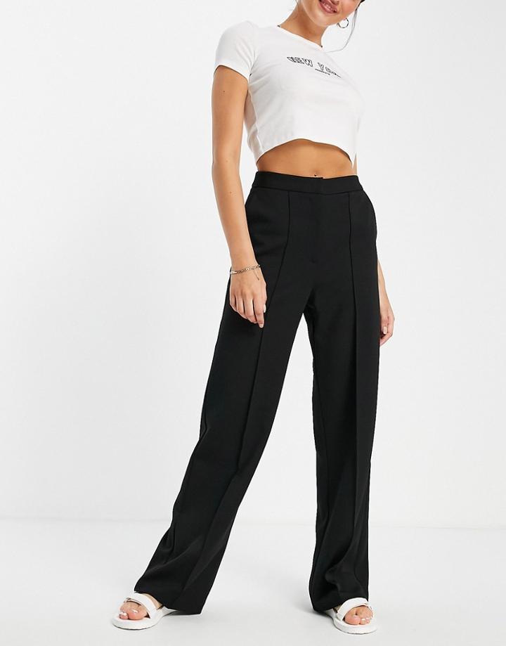 Topshop Straight Pinseam Pants In Black