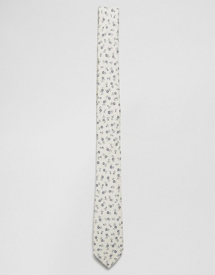 Asos Slim Tie With Cream Floral Design - Beige