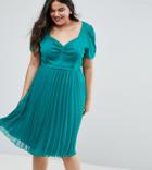 Asos Curve Pleated 40s Midi Tea Dress - Green