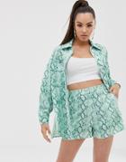 Asos Design Suit Shacket In Green Snake - Multi