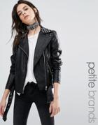 Vero Moda Petite Stud Faux Leather Biker Jacket - Black