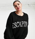 Asos Design Curve Sweater With Escapism Slogan In Black
