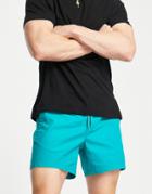 Asos Design Slim Chino Shorts With Elasticated Waist In Bright Blue-green