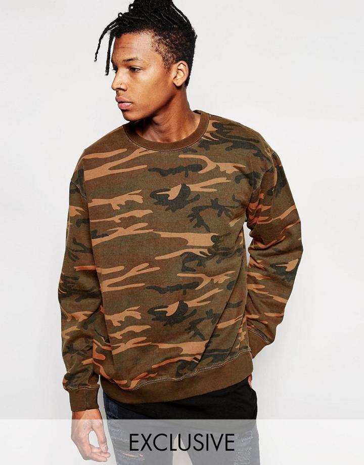 Reclaimed Vintage Camo Sweatshirt In Overdye - Rust