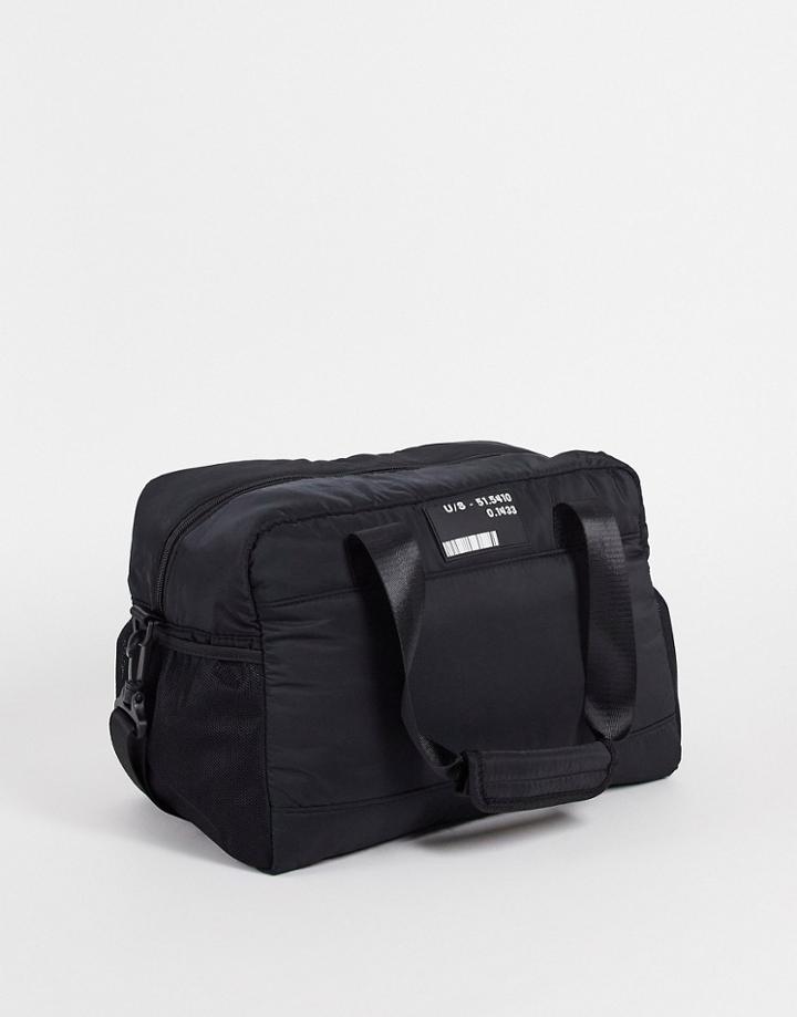 Asos Design Padded Nylon Holdall With Branding In Black 22 Litres