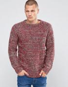 Brave Soul Marl Knit Sweater With Elbow Patches - Red