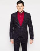 Noose & Monkey Brushed Check Suit Jacket With Stretch In Super Skinny Fit - Navy