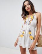 Boohoo Embroidered Romper - White