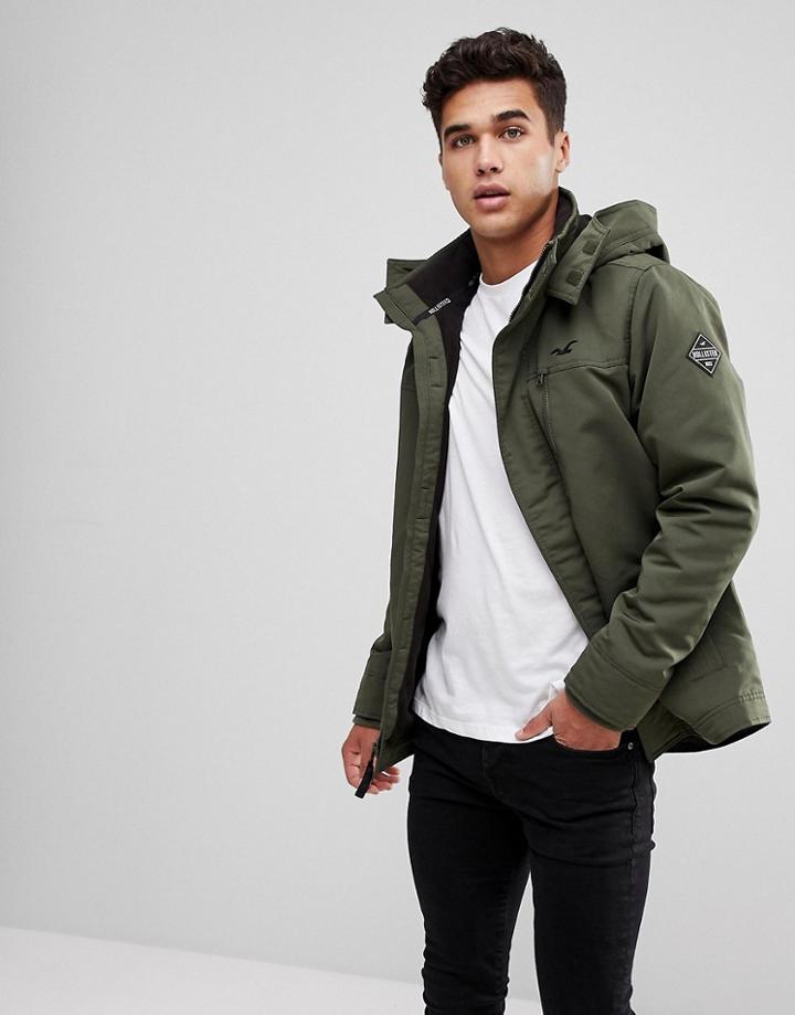 Hollister Fleece Lined Bomber Hooded In Olive - Green