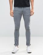 Asos Super Skinny Jeans With Rips And Distressing In Grey - Gray