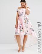 Chi Chi London Plus Printed Bardot Maxi Dress With Hi Lo Hem - Multi