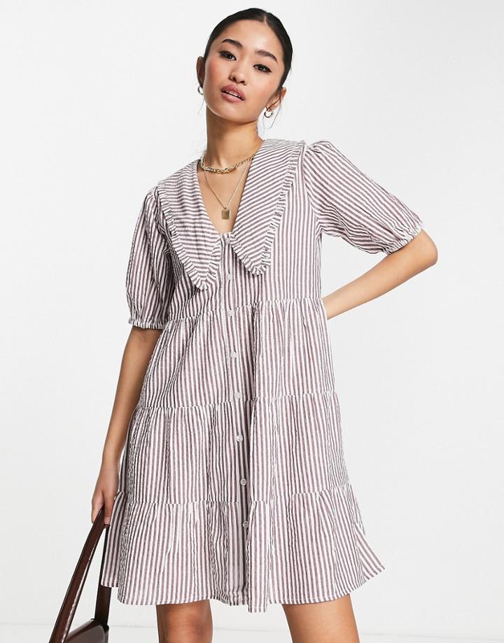 Influence Peter Pan Collar Mini Dress In Brown Gingham