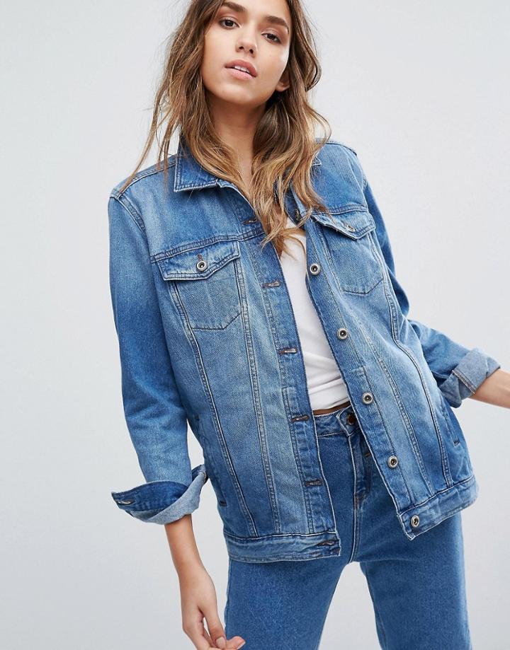 Only Longline Denim Jacket In Rigid Denim - Blue