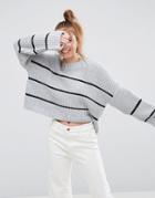 Asos Chunky Sweater With Contast Ladder Stitch - Gray
