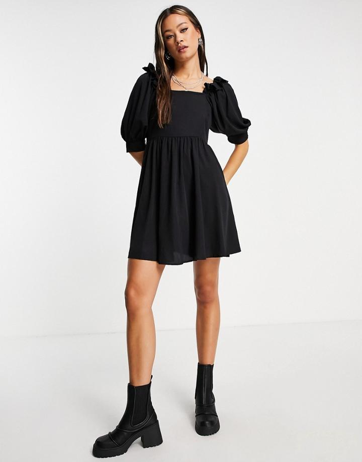 Vero Moda Puff Sleeve Smock Dress In Black